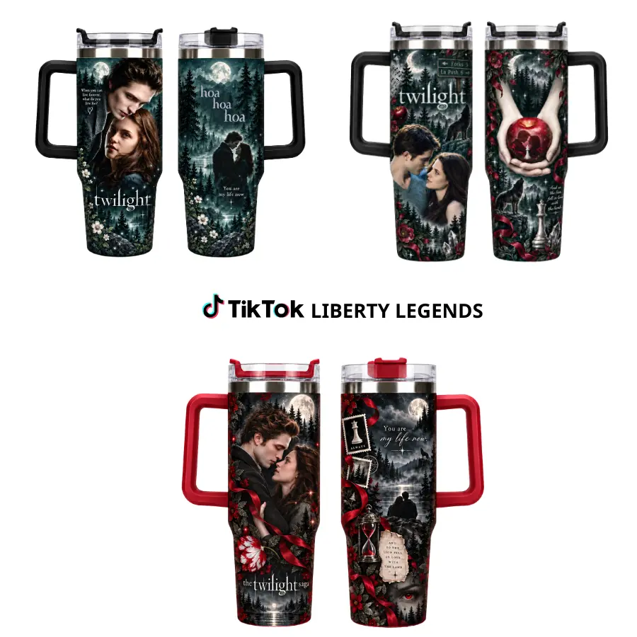 Moonlit Vampire Romance Tumbler, 30oz 40oz Hot Cold Insulated Water Cup with Handle and Lid, Fantasy Movie Gift for Women, Teens and Couples