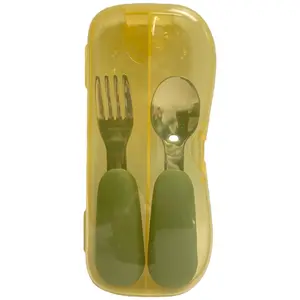 2 Pack Stainless Steel Silicone Forks & Spoons, Thick Easy-Grip Handles, Perfect Length For New Self Feeders, Gentle On Gums & Teeth, Dishwasher Safe