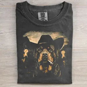 Rottweiler Western T-shirt, Vintage 90s Dog Meme Graphic Tee, Animal Lover Shirt, Unisex Fit Design, Gift for Men and Women