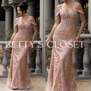 Alma Beaded Sweetheart Long Prom Gown