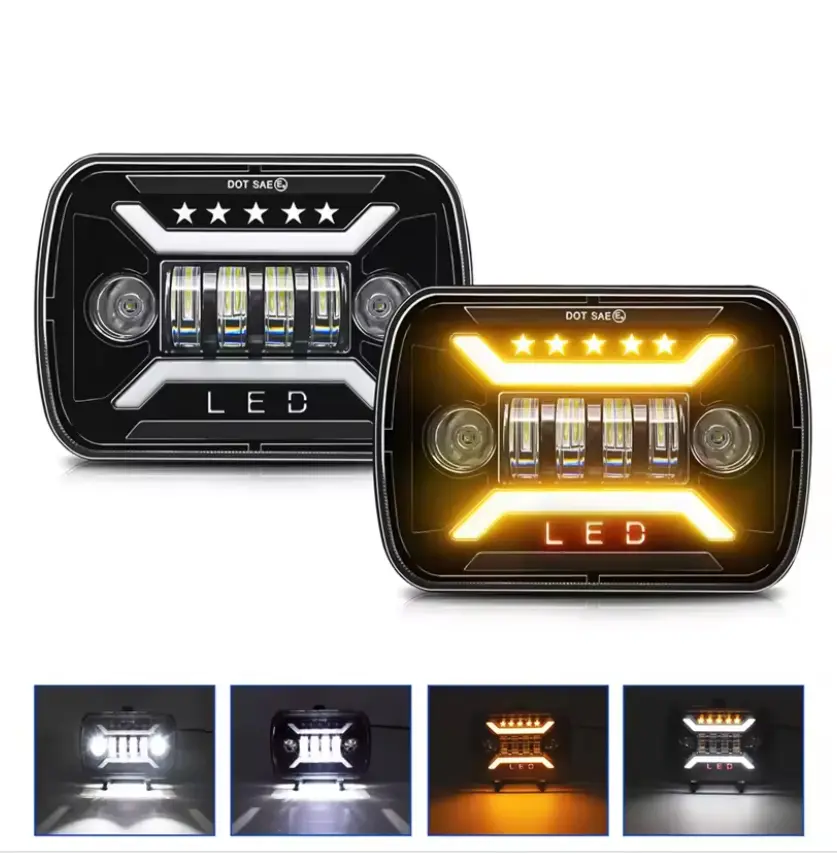 7X6 5X7 LED Headlights H6054 Rectangular Headlight With High Low DRL Turn Signal For Jeep Cherokee XJ Wrangler