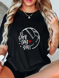 100% Cotton Unisex Volleyball Player Women Love Volleyball Mom T-Shirt Graphic Casual Round Neck Tee