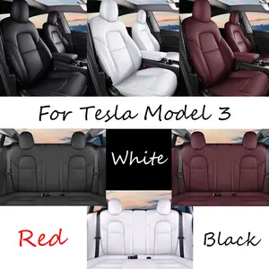 Full Set For 2017-2025 Tesla Model 3 Custom Car Seat Covers Faux Leather 5 Seat Full Set All inclusive Customed Car Cushions Multi Color Black/Red/White