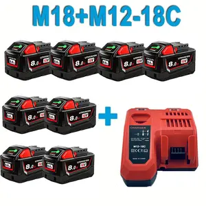 4 sets of M18 8000mAh 18V replacement batteries plus 1quick charger for Milwaukee power tool battery replacementM-18 battery pack compatible