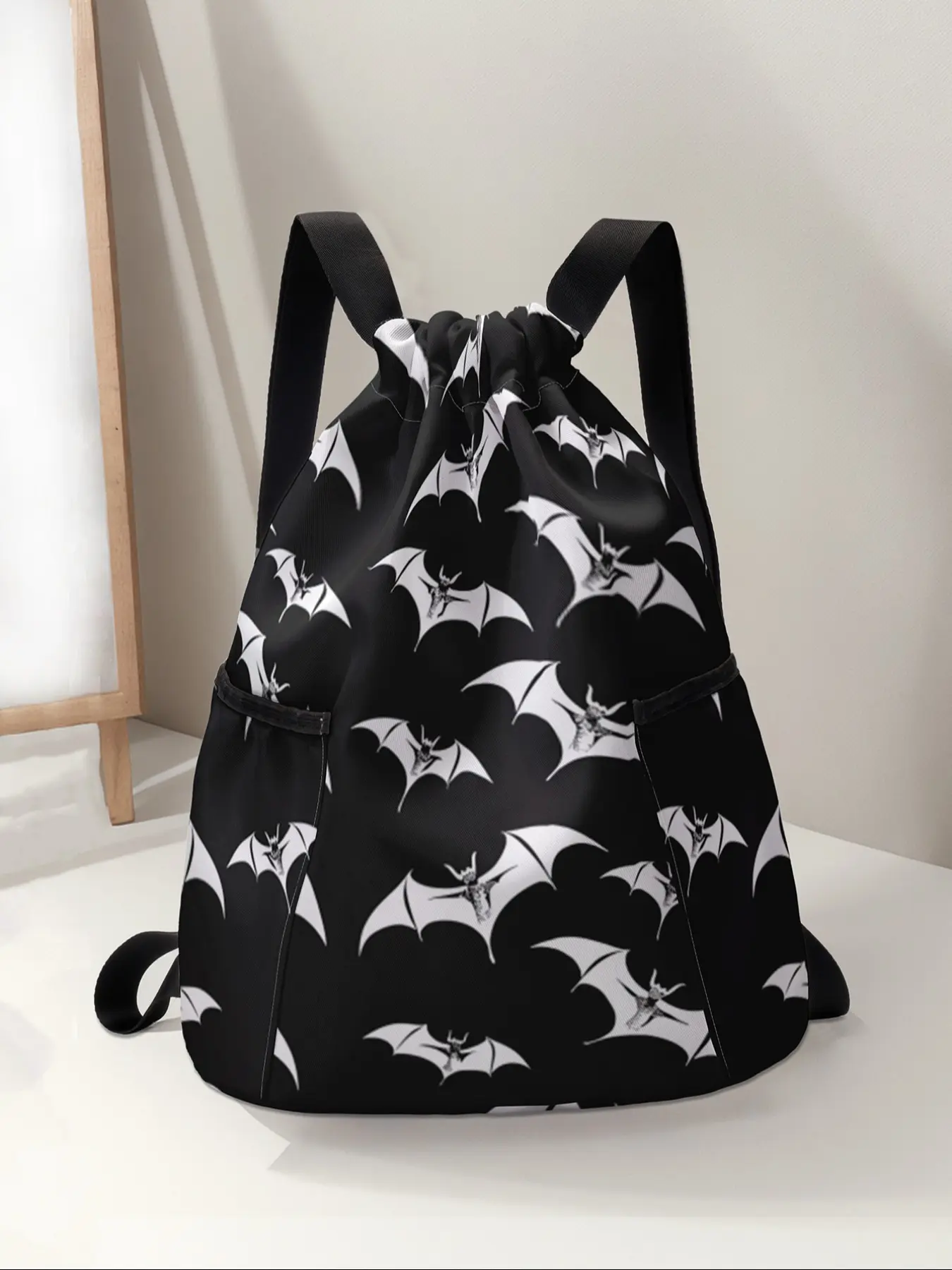 Bat Print Drawstring Backpack, Large Capacity Durable Gym Bag, Multifunctional Sports Bag, Adjustable Shoulder Straps, Casual Sports Beach Bag, Outdoor Sports Bag for Men & Women, Workout Sport Bags, Athletic Bag