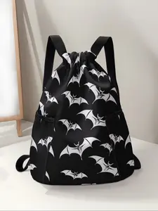 Bat Print Drawstring Backpack, Large Capacity Durable Gym Bag, Multifunctional Sports Bag, Adjustable Shoulder Straps, Casual Sports Beach Bag, Outdoor Sports Bag for Men & Women