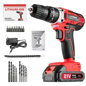 21V MAX Lithium lon Cordless Drill Set, Power Drill Kit with Battery and Charger, 3/8-Inch Keyless Chuck, Variable Speed, 16 Position and 22pcs Drill Bits
