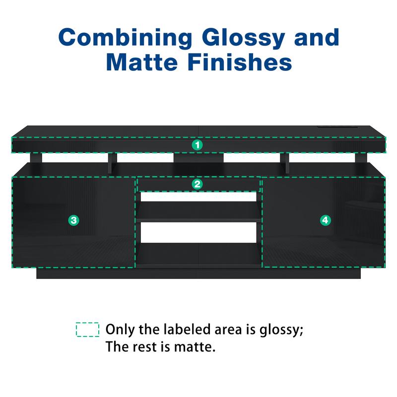 LED TV Stand for TVs up to 70" with Power Outlets Modern Entertainment Center High Gloss Finish Adjustable Shelf PS5 Storage Gaming Media Console bedroom  furniture