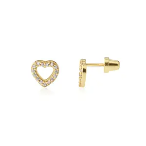 Girls Open Heart Screwback Earrings in 14k Gold & Sterling Silver