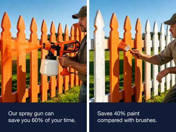 FURRELOR HVLP Sprayer Set - 850W Handheld Electric Paint Sprayer, 1400ml/47oz, 4 Nozzles, 3 Patterns, Adjustable Flow Knob, Viscosity Check Cup, Gloves & Goggles, Beginner-Friendly for DIY Home Painting (Doors, Orange), Adjustable Paint Sprayer, Handheld