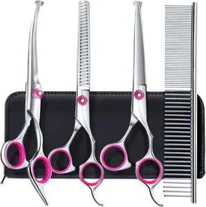 5-in-1 Professional Dog Grooming Scissors Kit – Pet Grooming Shears with Safety Round Tips, Titanium-Coated Stainless Steel for Dogs & Cats