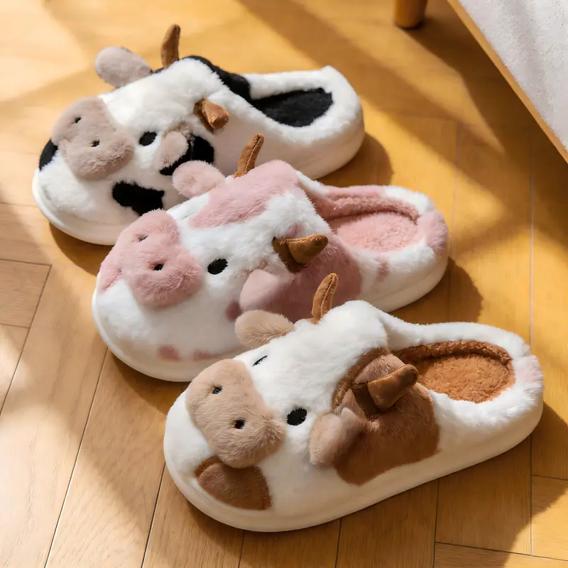 Women's Cute Cow Slippers - Soft-Lined Casual Indoor Shoes with Non-Slip TPR Sole, Ideal for Bedroom, Dining Room, Office Lounging, Perfect Gift for Significant Other