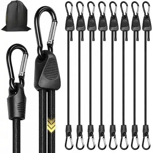8Pcs 36" Adjustable Bungee Cords with Hooks - Black Bungee Straps, Easy to Adjust from 7" to 36", Ideal for Outdoor Tie Downs, Securing Tarps & Canvases & Cargo in Cold Hot Climates