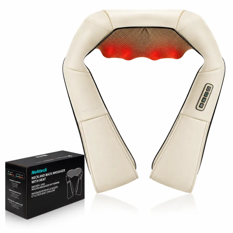 Nekteck Neck and Back Massager with Soothing Heat Adjustable Intensity 3D Kneading Massage Pillow for Shoulder Leg Body Pain Relief Durable Gift