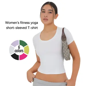 Women's Breathable Short Sleeve T-Shirt Slim Fit Yoga Top Stylish Gym Fitness Crop Top outdoorfun Gym Yoga Tops Fitted Design Activewear