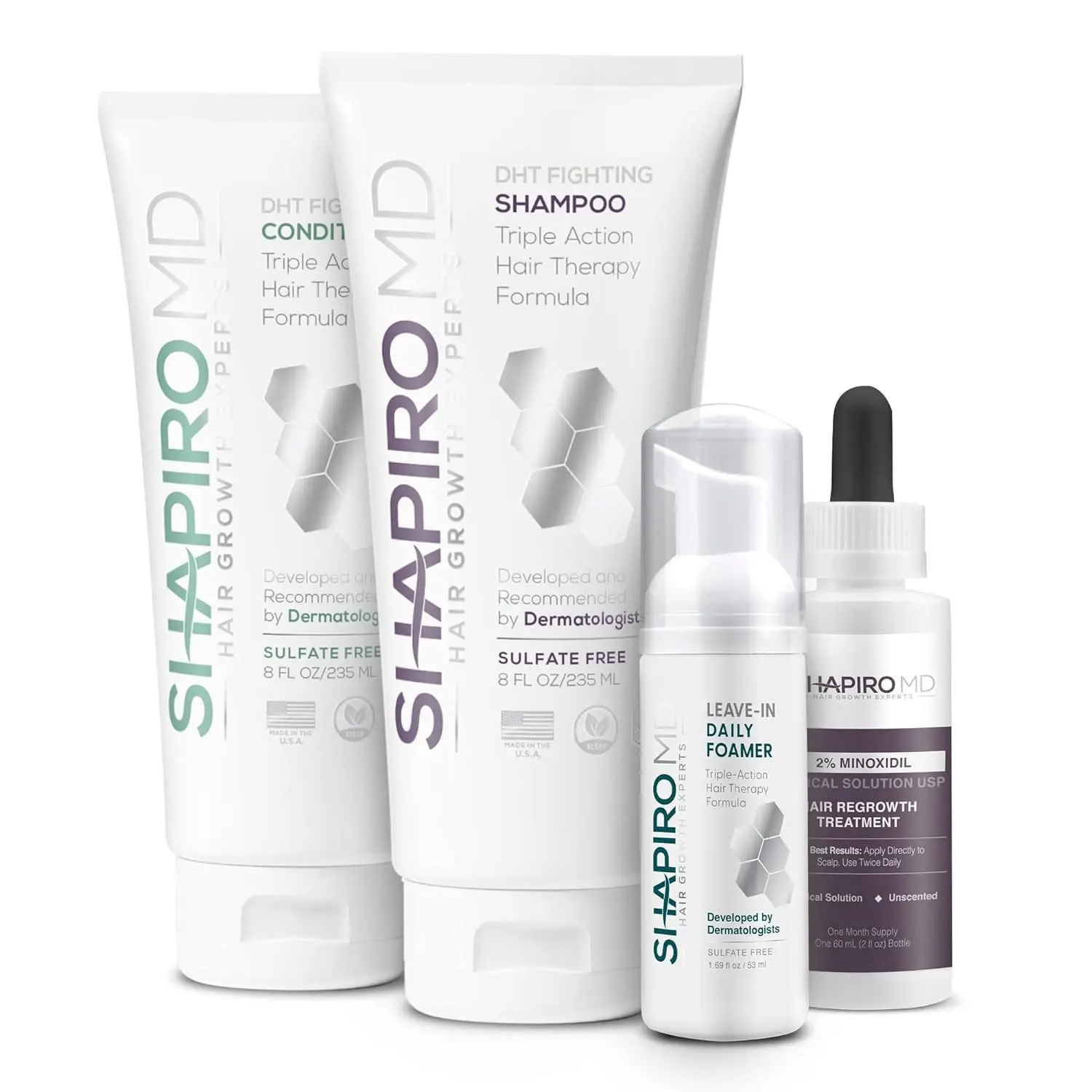 Shapiro MD Hair Growth Experts Women's Regrowth Kit Plus: Shampoo, Conditioner, 2% Minoxidil, Leave-In Foamer. Anti Hair Loss and Thinning Hair Solution for Women