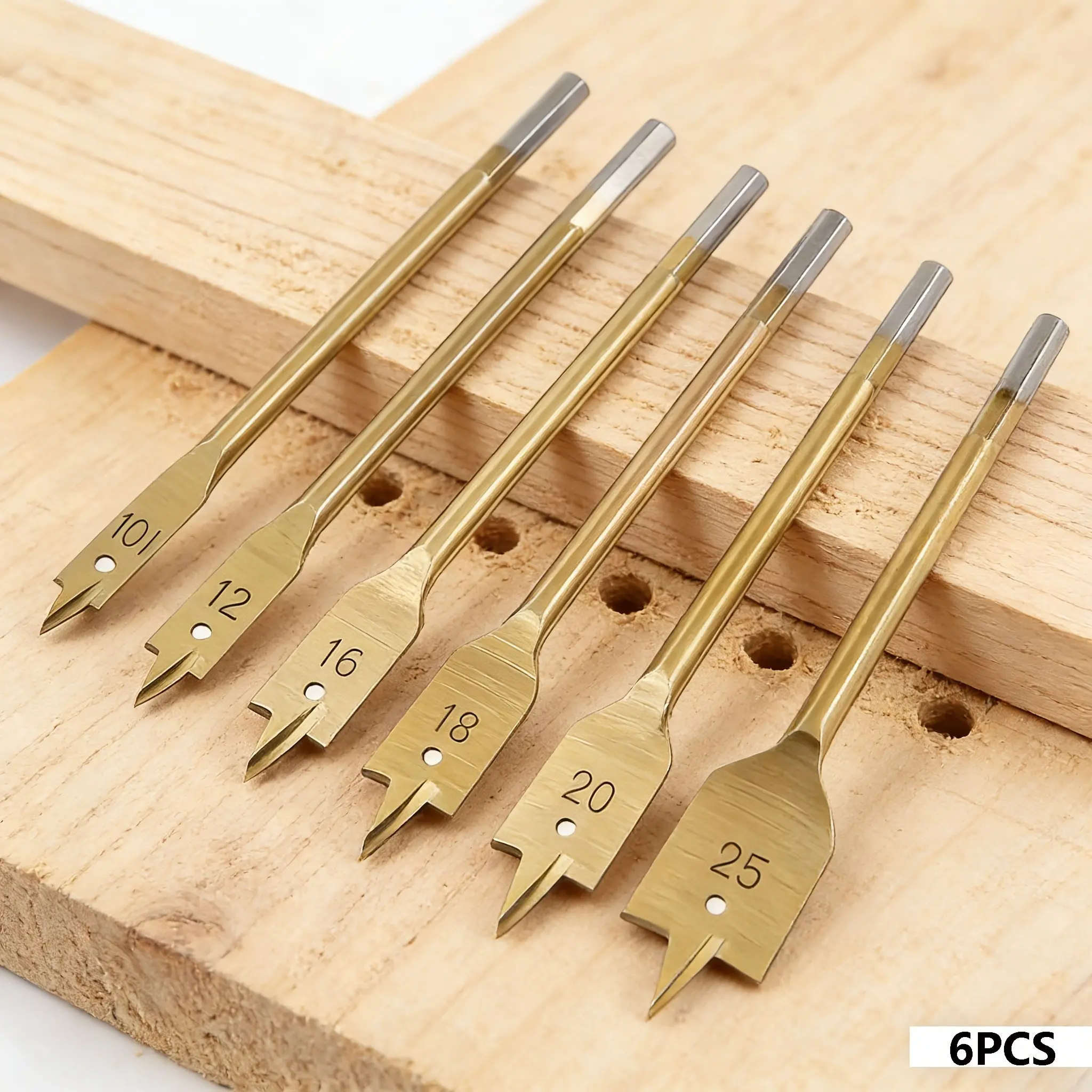 6pc Three-Pointed Woodworking Flat Drill Set, Hexagonal Shank Drill Hole Opener, Flat Drill for Wood Board Block Reamer, Wholesale, Wood Blocks