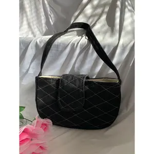 Black Denim Quilted Shoulder Purse, Women’s Casual Hand Bag