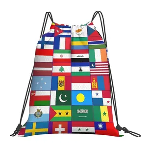 1pc Football National Flags Drawstring Bags Outdoor Sports Portable Storage Bag Bundle Pocket Rope Bag