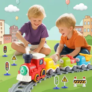Magnetic Electric Train and Engineering Vehicle Set - Electric Steam Engine with Dump Truck, Fire Truck & Mixer - Early Education STEM Toys for Toddlers