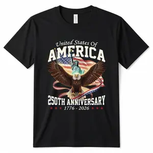 [SALE UP TO 50%] United States of America 250th Anniversary 1776–2026 Bald Eagle Statue of Liberty USA Flag Patriotic Graphic T-Shirt / Hoodie / Sweatshirt Black 4th of July Independence Day Gift for Patriots, Veterans