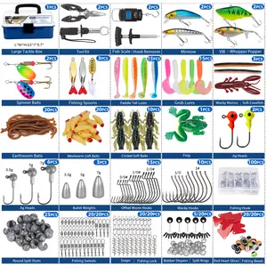 THKFISH 400PCS All-in-one Bass Fishing Lures Kit Mega Set- Ultimate Soft Bait Kit with Frogs, Worms，Crankbaits,Spinnerbaits, Leeches，Earthworms & Crickets -Soft & Hard Baits with Tackle Box Set for Freshwater & Saltwater