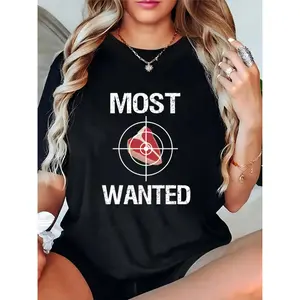 Women's 'Most Wanted' Steak Target Graphic T-Shirt | Casual Foodie BBQ Party Outfit for Meat Enthusiasts
