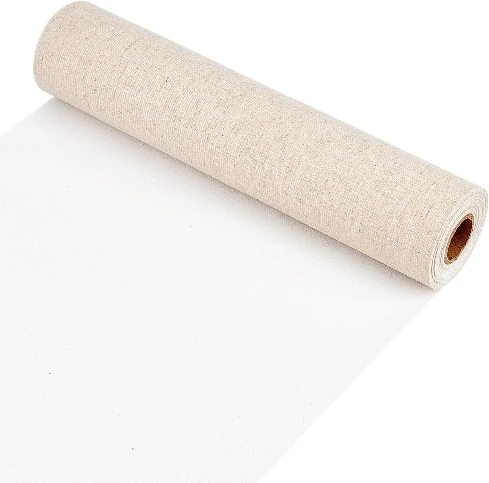BENECREAT Linen Canvas Roll Primed Durable for Art Painting, 5.5 Yards x 11 Inch Artist Canvas, 0.3mm Thick, Backdrop Decor & DIY Crafts.