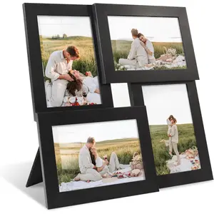 4x6 Collage Picture Frames Set of 1, Multi Family Photo Frame with Real Glass, Displays Four 4x6 Photo, Wall Decor Wall Hanging or Tabletop, Black