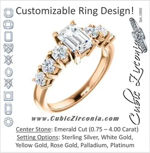 Cubic Zirconia Engagement Ring- The Mysti (Customizable Emerald Cut Seven-stone Design with Round Prong Accents)