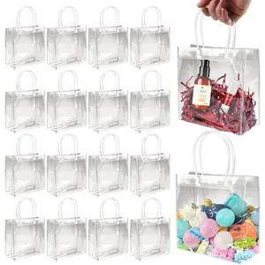 16 Pack Clear PVC Gift Bags with Handles - Durable Reusable Totes for Party Favors Party Favor Box | Durable PVC Material 7.87" x 7.87" x 3.15" Plastic Transparent