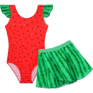 P-AD015    Girls Bathing Suit One Piece Swimsuits Ruffles Swimwear with Skirt UPF 50+ Sun Protection for Kids Child Beach