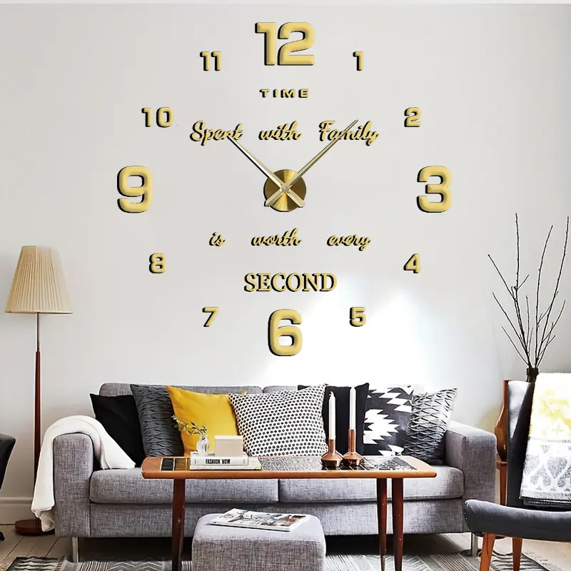 Large DIY Wall Clock Kit, DIY Craft Decor, Wall Mounted 3D Modern Look Frameless Design Mirror Finish Digital Stickers, Home Living Room Bedroom Office Decoration, Halloween Christmas Decor