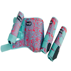 ProRate Equine Sport Medicine Boots Front Pair Tooled Coral Pattern Medium Size 360 Degree Coverage & Long Suspensory Strap