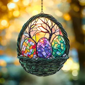 Easter Egg Basket Acrylic Suncatcher – Stained Glass Style Window Hanging