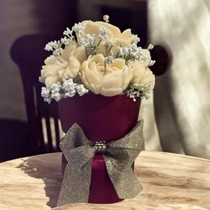 Candle Flower Bag - Decorative Floral Arrangement with Pink and White Flowers in Gift Box - Elegant Wax Bouquet for Special Occasions