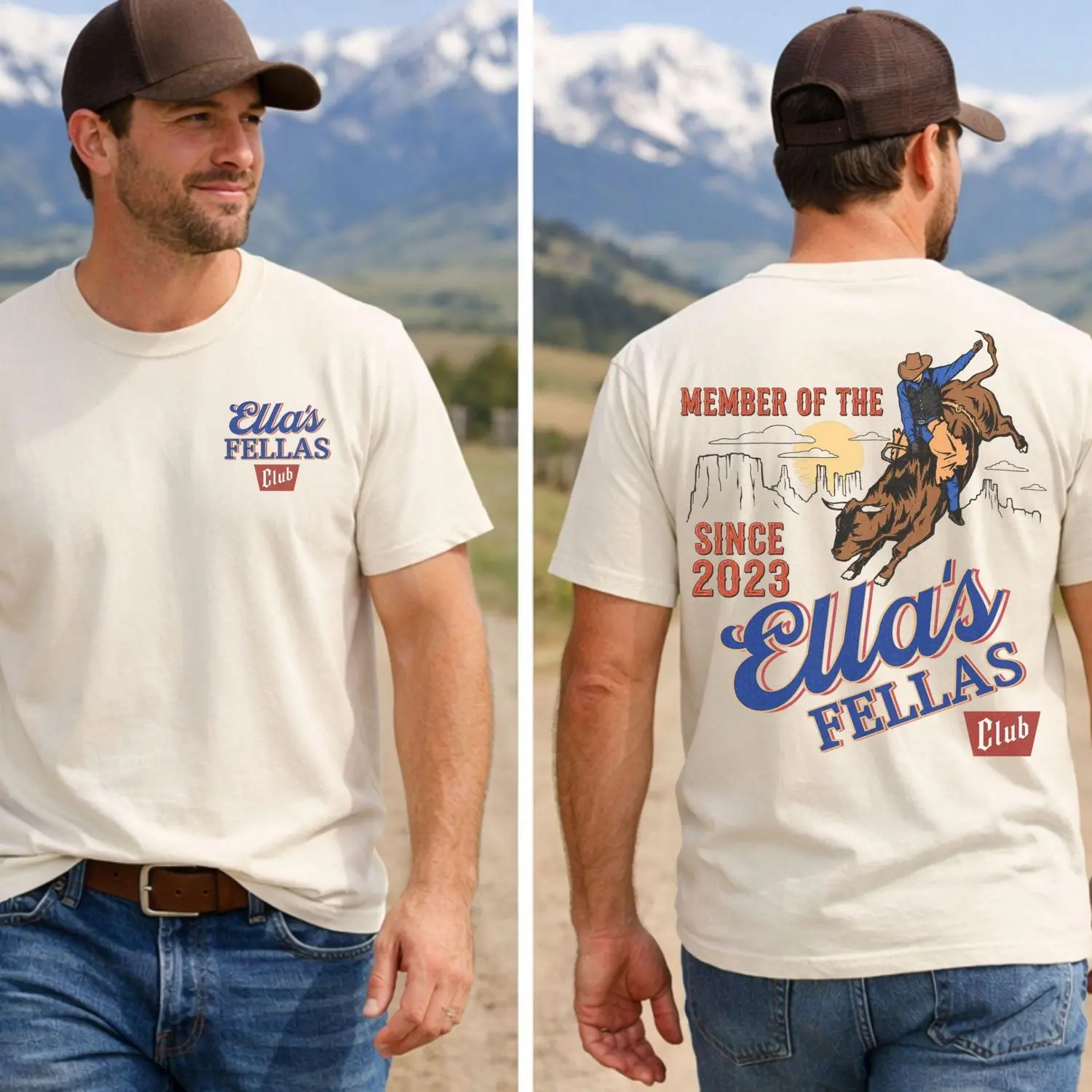 Ella's Fellas Club Shirt, Vintage Western Concert Graphic Tee, Cowboy Tee,  Menswear