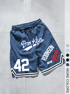 Men's Vintage Brooklyn Robinson Basketball Shorts, Loose Fit with Drawstring and Side Stripes, Breathable Sports Clothing, Graphic Shorts, Casual Sports Shorts