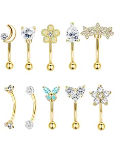 10 Pcs Gentle Golden Delicate Multi-Position Piercing Kit for Women Men High-Quality 316L Skin-Safe Stainless Steel Body Ornaments with Reliable Sturdiness Daily Wear Ear Parts Surface Cartilage Tragus Rook Daith Helix Piercing Versatile Accessories