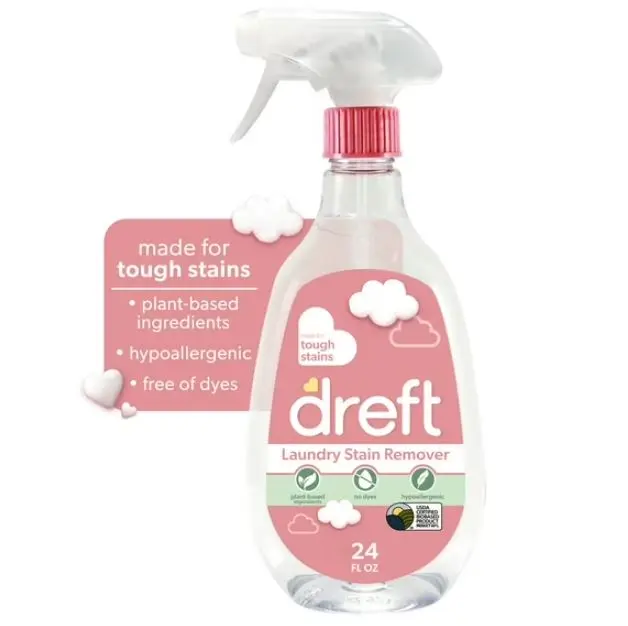 Dreft Plant Based Baby Spray and Wash Laundry Stain Remover Baby Essentials 24 oz Hypoallergenic Dye Free Safe for Baby Clothes