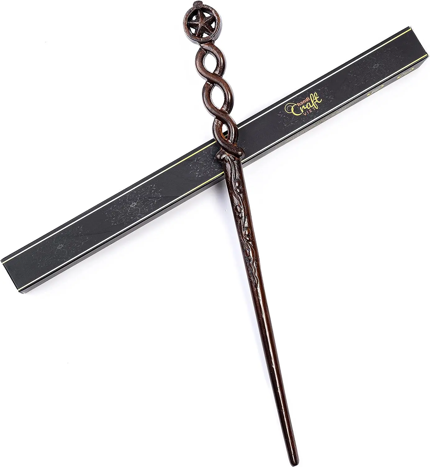 Wooden Star Wand - Handicraftviet - Hand Carved Real Wood, Perfect for Halloween, Christmas & Birthday Gifts - 15 inch  (S5)
