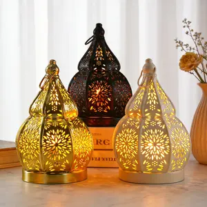 European Hollow Gourd Decorative Candle Holder, Moroccan Style Metal Iron Craft, Festival Atmosphere Decoration, Church Home Bar Restaurant Gift