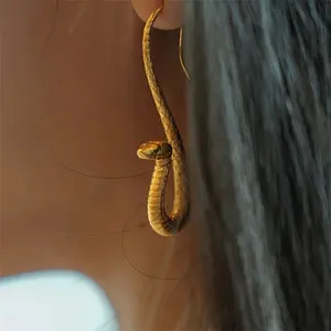 2024 New Cross-Border European and American Style Exaggerated Earrings with Zodiac King Cobra Design, Gold-Colored Women's Ear Hooks, Zodiac Gift