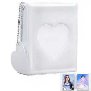 3 Inch Kpop Photocard Holder Book, Mini Photo Kpop Album Kpop Photocard Binder, Love Heart Hollow Kpop Photocard Binder Collector Book 32 Pockets Portable Photo Card Holder with Love Heart Pendant