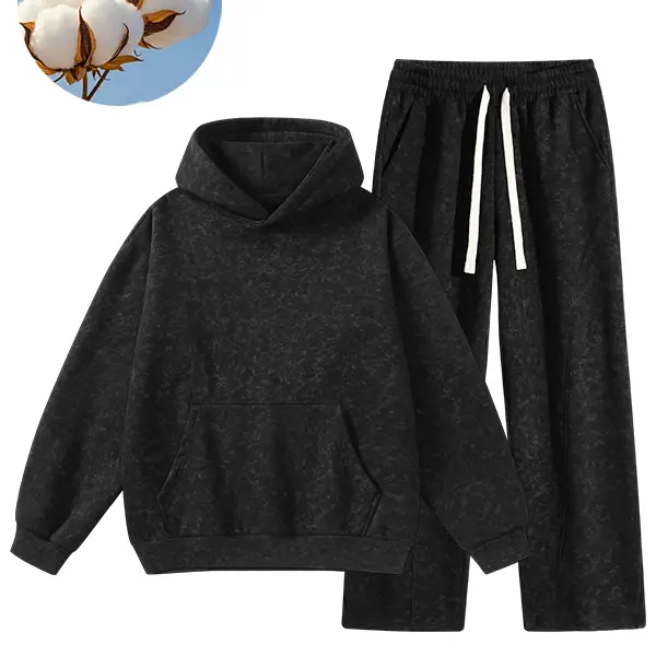 Men’s snowflake tie-dye dark-pattern hooded sweatshirt set with drop-shoulder hoodie and wide-leg sweatpants, distressed washed athletic two-piece set