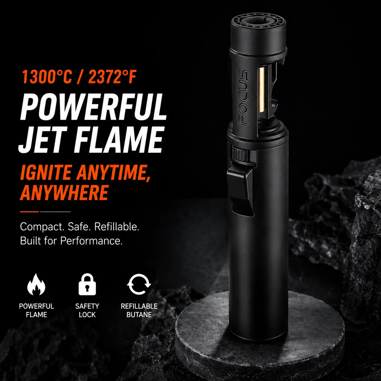 Adjustable Pure Copper Metal Jet Flame Torch Lighter - 1300°C/2372°F Turbine Design, Aluminum Alloy Body, Safety Lock, Refillable, Durable for Outdoor Roasting & Culinary Use - NO FUEL INCLUDED