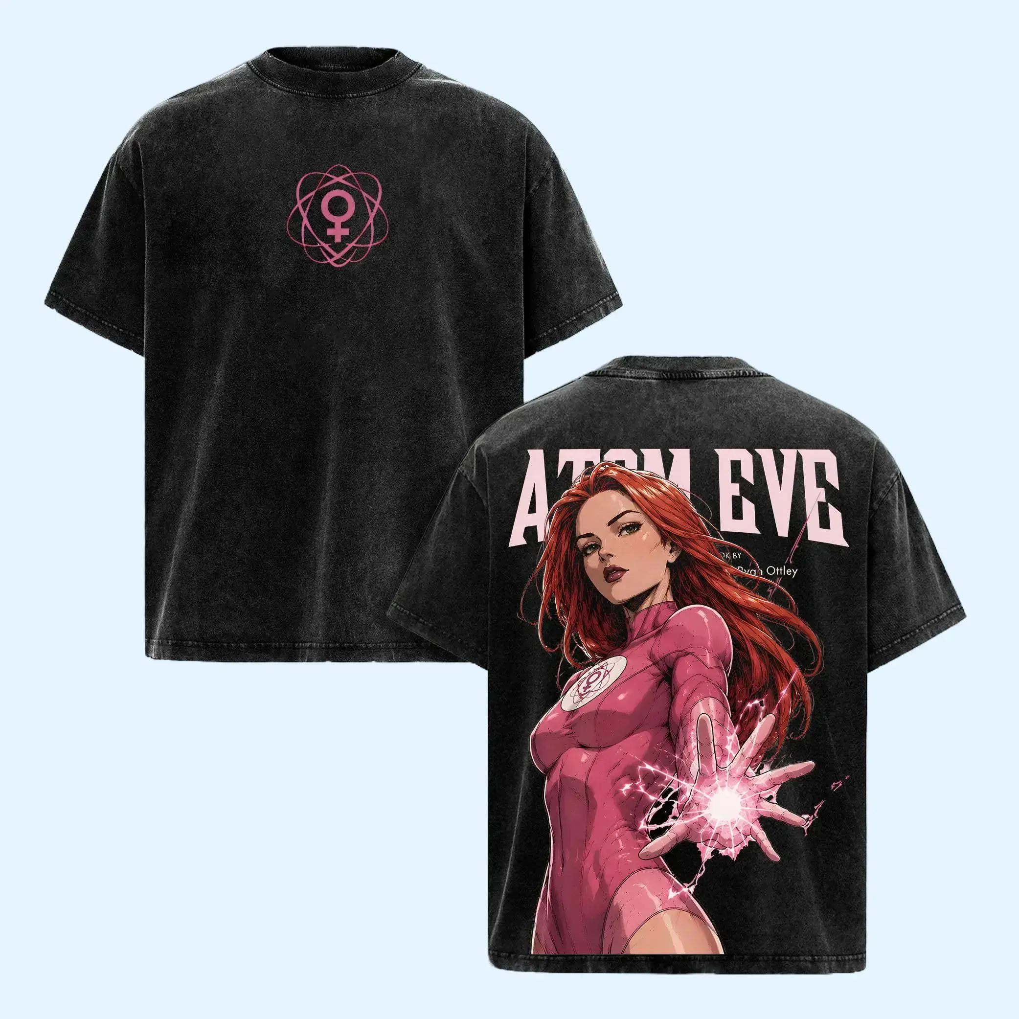 Atom Eve Invincible Vintage Washed T Shirt, Superhero Comic Graphic Tee, Oversized Streetwear Shirt, Unisex Casual Cotton Tee Top, Summer Fashion Outfit for Men Women Comic Fans