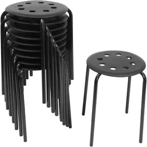 10Pcs Commercial Furniture Stacking Stools for Kids and Adults, 17.72'' Portable Nesting Office and Classroom Stools Backless Stool with Round Top for Adult Office Home Kitchen (Black)