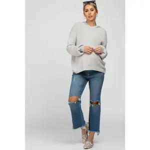 Blue Frayed Wide Leg Cropped Maternity Jeans