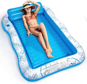 Inflatable Adult Pool Lounger Float - Large Beach Sun Tanning Raft with Drink Holder - Blow Up River & Lake Suntan Floating Swimming Mattress Mat